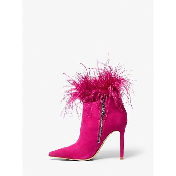 Michael Kors Whitby Feather Trim Suede Ankle Boot Size 7 $250 - Picture 4 of 14